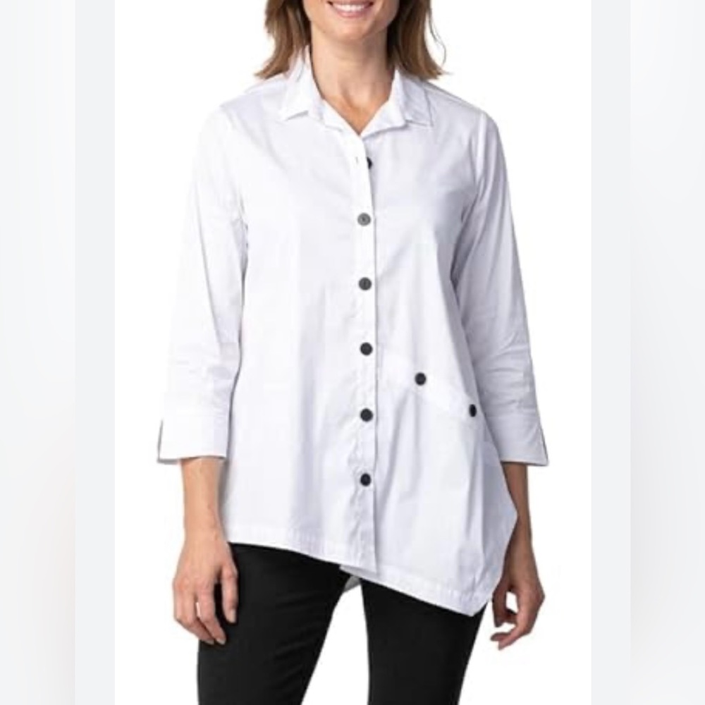 Habitat Asymmetric Hem Button Front Tunic White S… - image 1